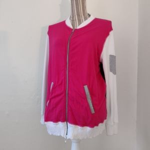 Pete Collection Pink Colorblock Full Zip Jersey Knit Bomber Jacket Size L